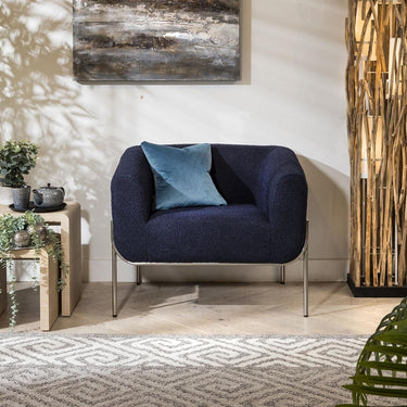 Quatropi Modern Living Room Armchair Accent Occasional Chair Blue Boucle Fabric