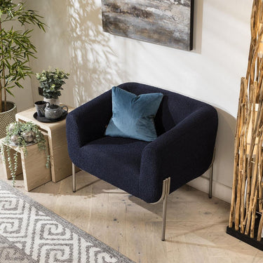 Quatropi Modern Living Room Armchair Accent Occasional Chair Blue Boucle Fabric