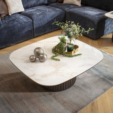 Quatropi Modern Luxury Ceramic Square Coffee Table White Marble Effect 99cm