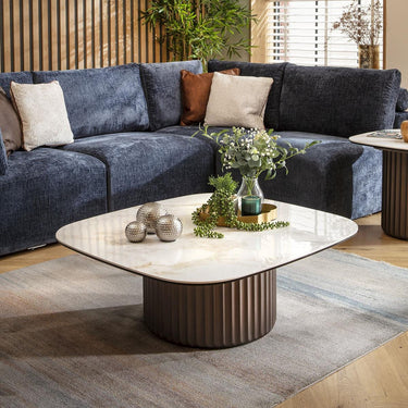 Quatropi Modern Luxury Ceramic Square Coffee Table White Marble Effect 99cm