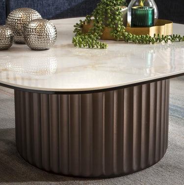 Quatropi Modern Luxury Ceramic Square Coffee Table White Marble Effect 99cm