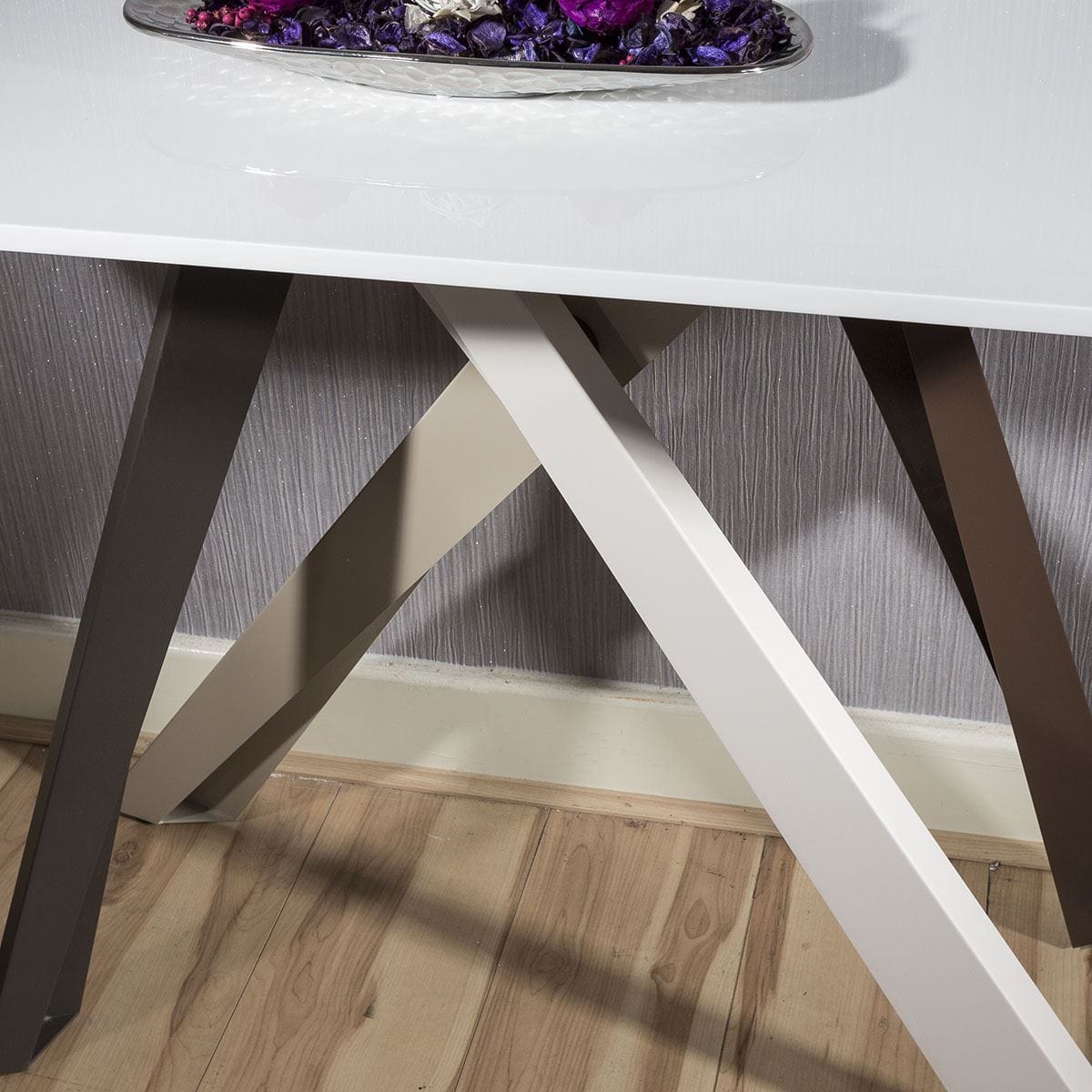 Quatropi Modern Luxury Console Table White gloss top and multicoloured legs.