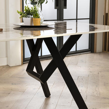 Quatropi Modern Marble Effect 6 Seater Ceramic Dining Table Black White 180cm