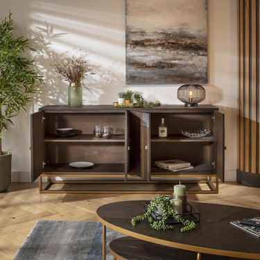 Quatropi Modern Mid Century Brown Wood Sideboard Buffet Cabinet Shagreen 180cm