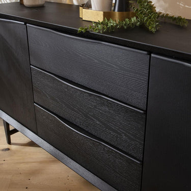 Quatropi Modern Mid Century Sideboard Buffet Black Oak Cabinet with Drawers 160cm