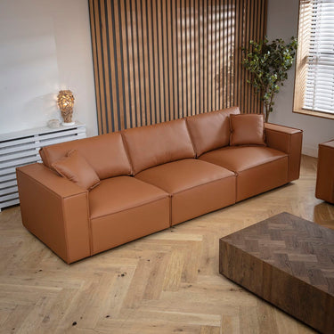 Quatropi Modern Modular 3 Seater Sofa in Premium Tan Leather 309cm