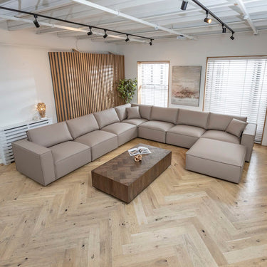 Quatropi Modern Modular Beige Leather Corner Sofa 7 Seater Cinema Settee