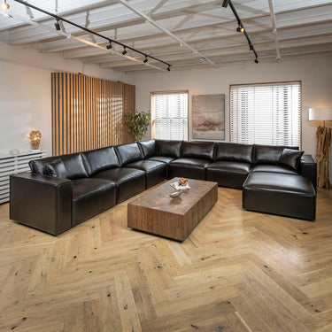 Quatropi Modern Modular Black Leather Corner Sofa 7 Seater Cinema Settee