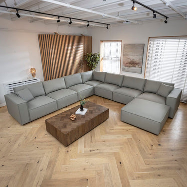 Quatropi Modern Modular Grey Leather Corner Sofa 7 Seater Cinema Settee