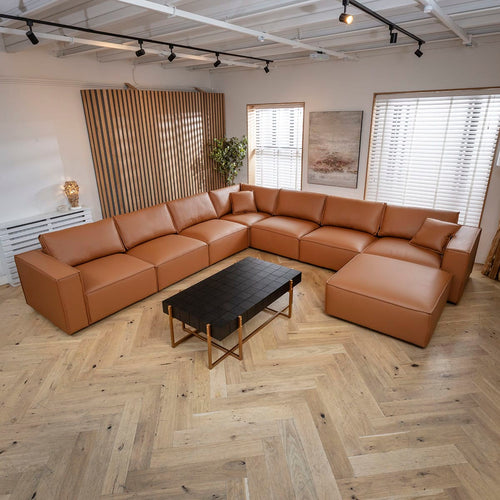 Rupert Leather 7 Seater Modular Corner Cinema Sofa Tuscan Tan 386x386cm 17
