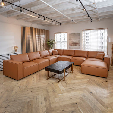 Quatropi Modern Modular Tan Leather Corner Sofa 7 Seater Cinema Settee