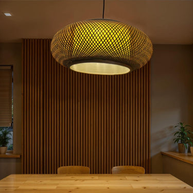 Quatropi Modern Natural Bamboo Rattan Wicker Ceiling Light Pendant 60cm x 25cm