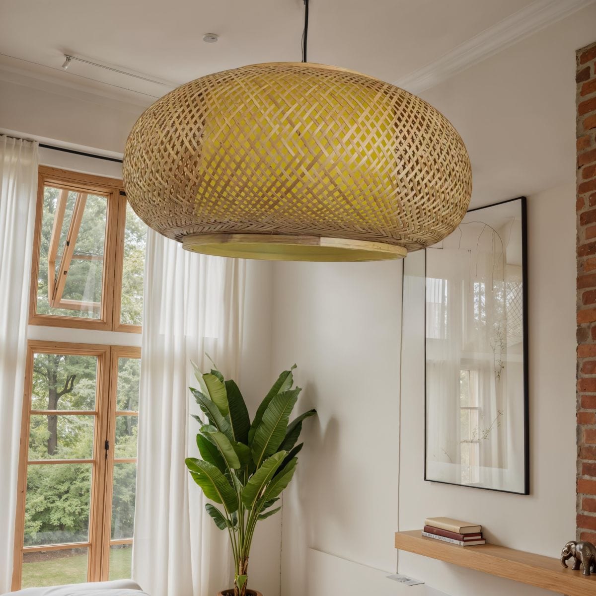 Wicker Ceiling Modern Natural Bamboo Rattan Wicker Ceiling Light Pendant 60cm x 25cm ...