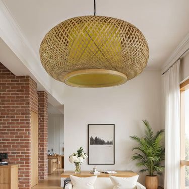 Quatropi Modern Natural Bamboo Rattan Wicker Ceiling Light Pendant 60cm x 28cm