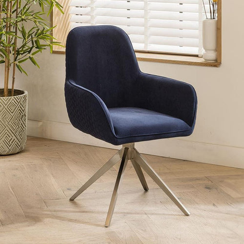 Emma Velvet Swivel Dining Chair with Arms Navy