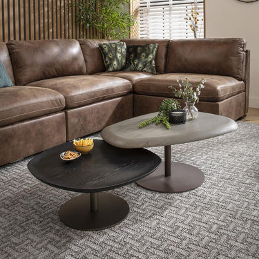 Quatropi Modern Nesting Coffee Table Set of 2 Contemporary Grey Black Oak 85cm
