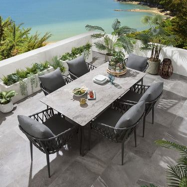 Quatropi Modern Outdoor 6 Seater Garden Table and Chairs Dining Set Ceramic Grey