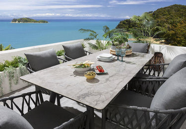 Quatropi Modern Outdoor 6 Seater Garden Table and Chairs Dining Set Ceramic Grey