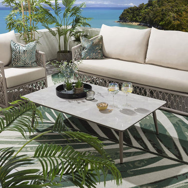 Quatropi Modern Outdoor Coffee Table Beige - Large Premium Ceramic Marble Top