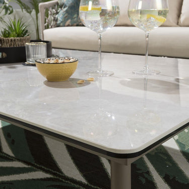 Quatropi Modern Outdoor Coffee Table Beige - Large Premium Ceramic Marble Top