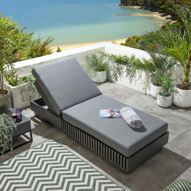 Quatropi Modern Outdoor Garden Cushioned Sun Lounger Aluminium Grey 200x80cm