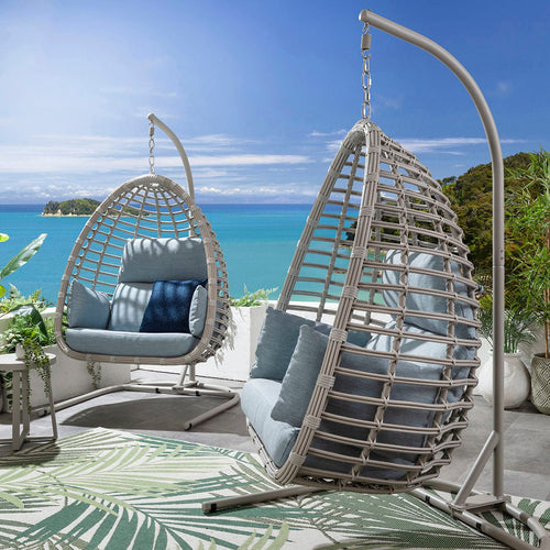 Set of 2 Bali Modern Outdoor Garden Egg Chairs Sky Blue