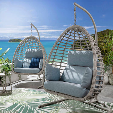 Quatropi Modern Outdoor Garden Hanging Egg Pod Chair Seat Blue
