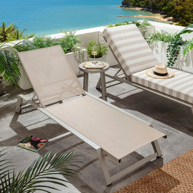 Quatropi Modern Outdoor Garden Lounger Cushioned Sun Lounger Beige Aluminium
