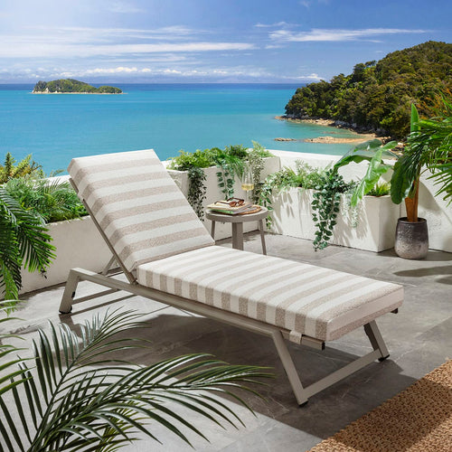Cayman Outdoor Garden Cushioned Sun Lounger Beige Stripe 196x70cm