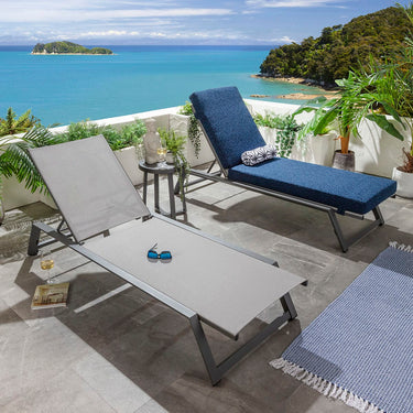 Quatropi Modern Outdoor Garden Lounger Cushioned Sun Lounger Blue Aluminium