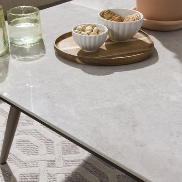 Quatropi Modern Outdoor Garden Square Coffee Table Aluminium Beige Ceramic 90cm