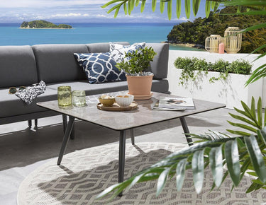 Quatropi Modern Outdoor Garden Square Coffee Table Aluminium Grey Ceramic 90cm