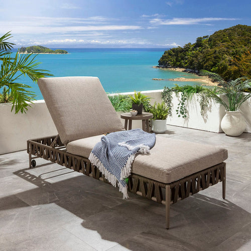 ZigZag Premium Outdoor Garden Sun Lounger Brown Rope 200x77cm