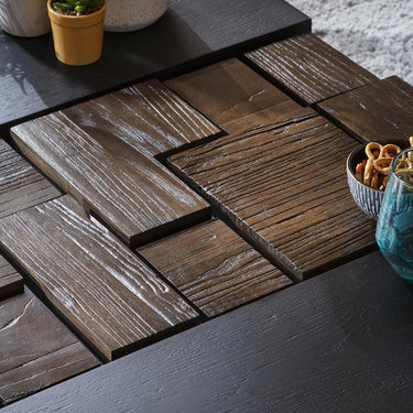 Quatropi Modern Rectangular Black Coffee Table Oak Relcaimed Elm Wood 100x80cm
