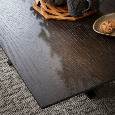 Quatropi Modern Rectangular Wooden Coffee Table Dark Oak Wood Veneer 140x75cm