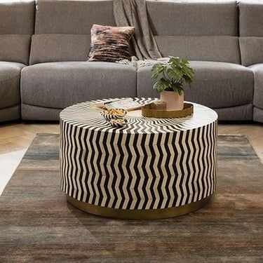 Quatropi Modern Round Coffee Table Inlaid Shagreen Faux Leather Gold 92cm