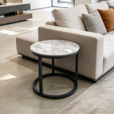 Quatropi Modern Round Coffee Table Nest Ceramic Marble Nest Of Tables 70cm Grey