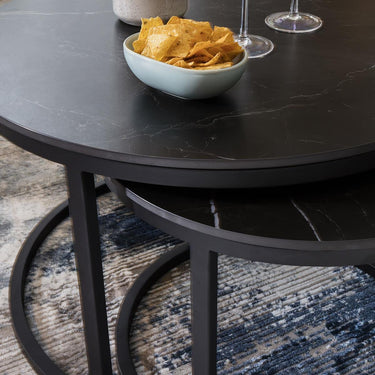 Quatropi Modern Round Coffee Table Nest Ceramic Marble Nest Of Tables 70cm White