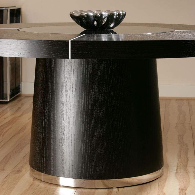Quatropi Modern Round Dining Table with Lazy Susan Black Oak 160cm