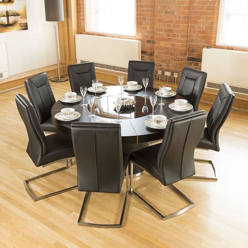Quatropi Modern Round Dining Table with Lazy Susan Black Oak 160cm