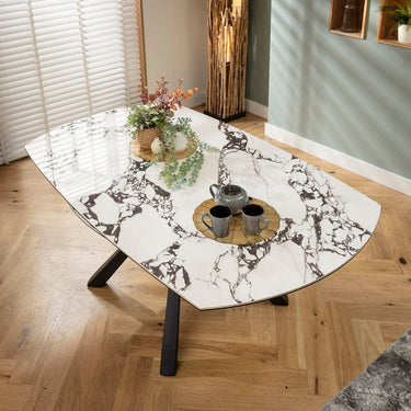 Quatropi Modern Round Extendable Dining Table Matte White & Black Ceramic 115-190cm