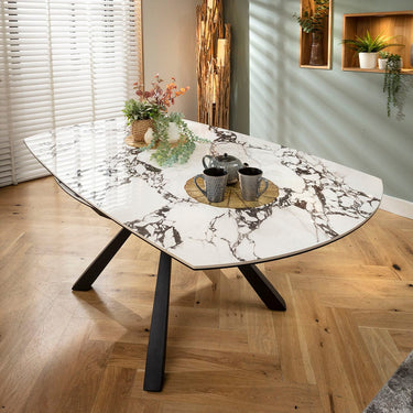 Quatropi Modern Round Extendable Dining Table Matte White & Black Ceramic 115-190cm