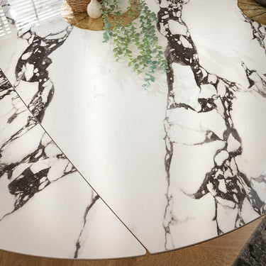 Quatropi Modern Round Extendable Dining Table Matte White & Black Ceramic 115-190cm