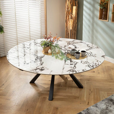 Quatropi Modern Round Extendable Dining Table Matte White & Black Ceramic 115-190cm