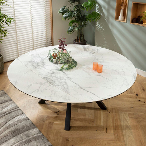 Rudie Round Extendable Dining Table Matte White Ceramic 115-190cm