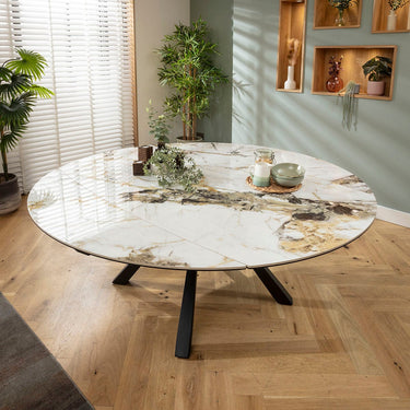 Quatropi Modern Round Extendable Dining Table White & Green Ceramic 115-190cm