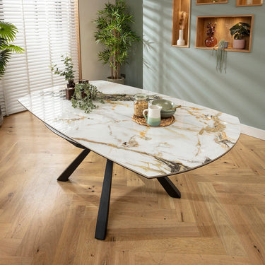 Quatropi Modern Round Extendable Dining Table White & Green Ceramic 115-190cm