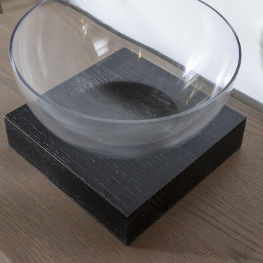 Quatropi Modern Round Glass Bowl on Wooden Stand Display Ornament Accessory 30x20cm