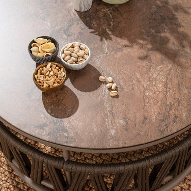 Quatropi Modern Round Outdoor Garden Coffee Table Brown Aluminium 80cm