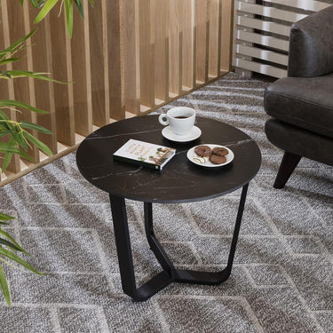 Quatropi Modern Round Side Table Marble Effect Ceramic Side End Table 90cm